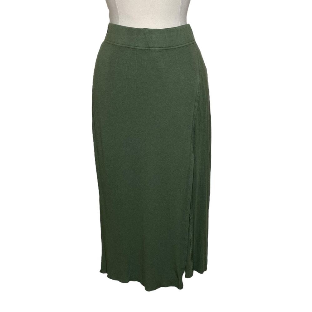 7 For All Mankind Green Ribbed Side Slit Pull On Midi Skirt Women's Size‎ Medium
